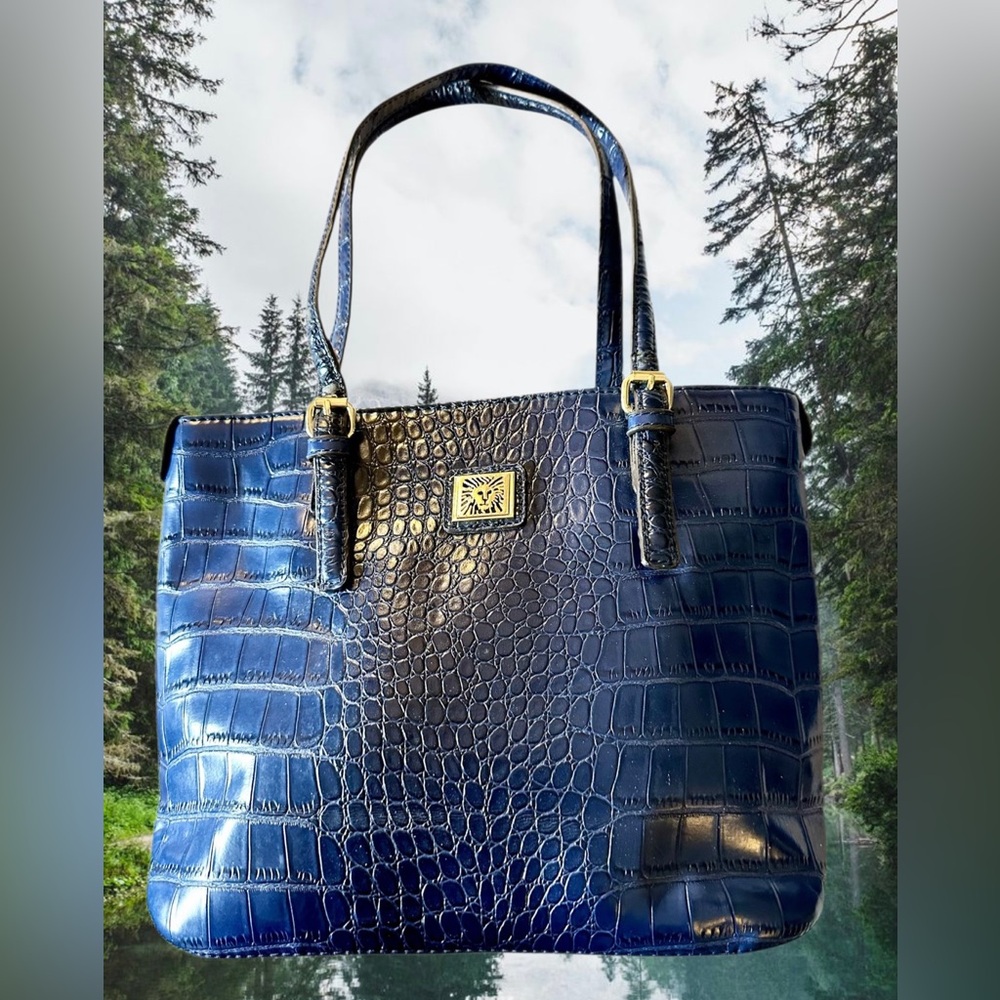 Anne Klein Croc Embossed Blue Ombré Tote